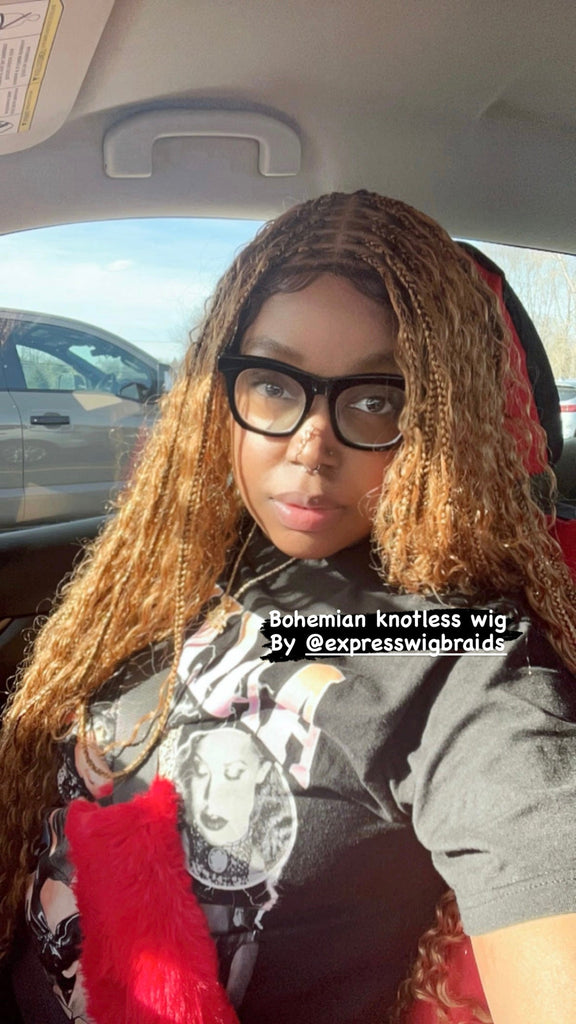 Boho Human Hair Honey Blonde Bohemian Knotless Braids-Tina - Express Wig Braids