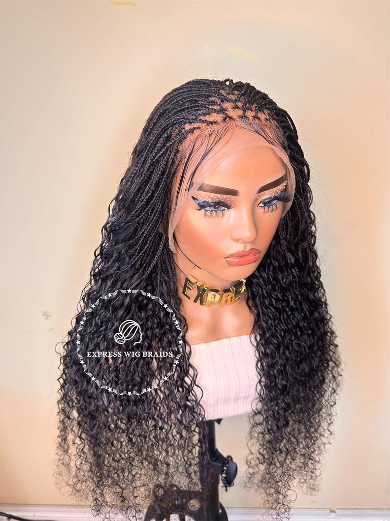 100% Human Hair Knotless Micro Curly Virgin Braid Wig - New York - Express Wig Braids