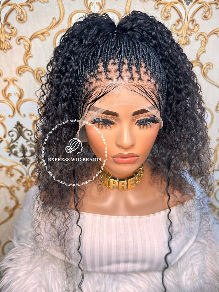 100% Human Hair Knotless Micro Curly Virgin Braid Wig - New York - Express Wig Braids