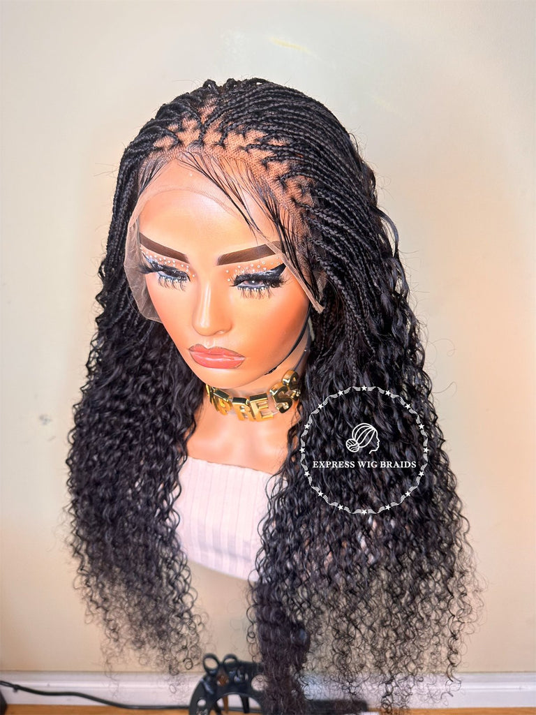 100% Human Hair Knotless Micro Curly Virgin Braid Wig - New York - Express Wig Braids