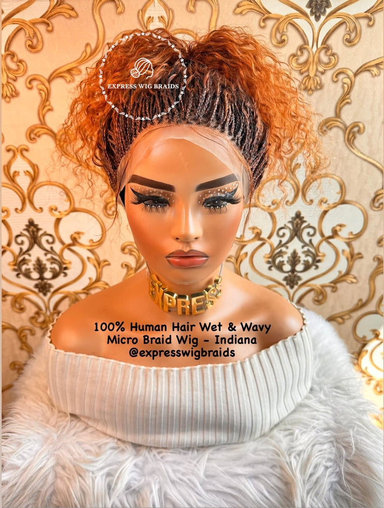 100% Virgin Human Hair Wet & Wavy Micro Braid Wig - Indiana - Express Wig Braids