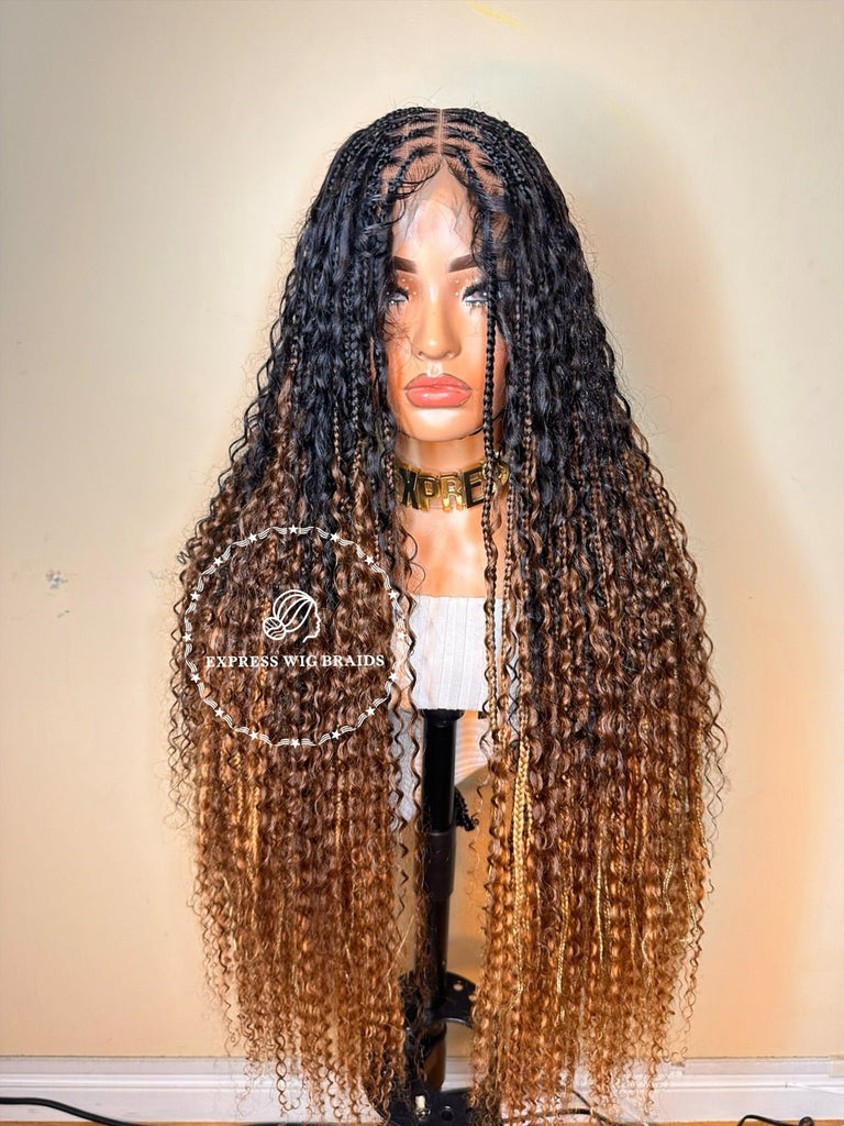 3 Tone Ombre Human Hair Bohemian Knotless Braids-Harley Boho - Express Wig Braids