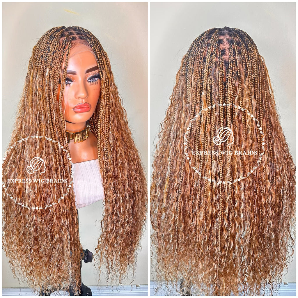Boho Human Hair Honey Blonde Bohemian Knotless Braids-Tina - Express Wig Braids