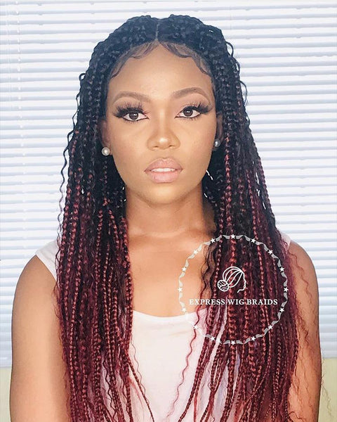 Buy Ready to Ship Full Lace Red Braided Wig Black Knotless Braids Box Braids  Boho Braids Gypsy Braids Goddess Braids Human Hair Wig Curly Braids Online  in India 