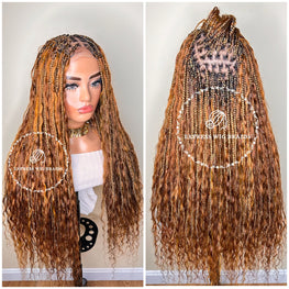 HD Lace Human Hair Honey Blonde Bohemian Knotless Braids-Tina 1 - Express Wig Braids