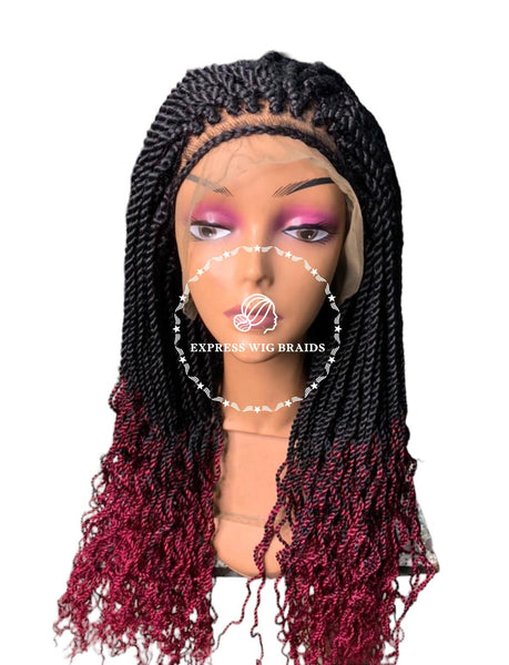 Very Fully hand Braided Closure Burgundy Box Braid Braided Wig + Free Gift