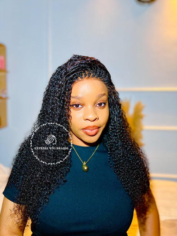 100% Human Hair Kinky Curly Micro Virgin Braid Wig Full Lace- Miami