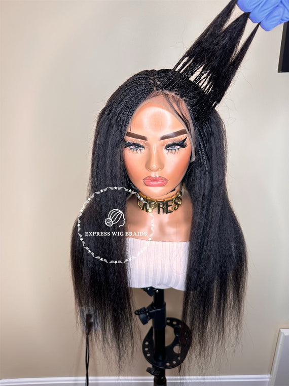 100% Human Hair Micro Kinky Straight Braid Wig - Kelly - Express Wig Braids