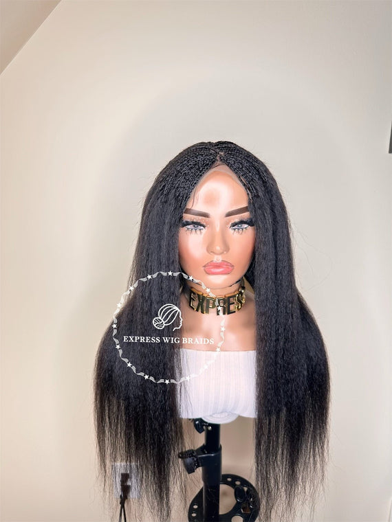 100% Human Hair Micro Kinky Straight Braid Wig - Kelly - Express Wig Braids