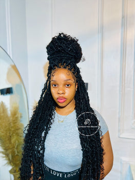 Human Hair Bohemian Butterfly Faux Locs Wig - Indiaa