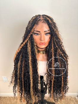 Human Hair Bohemian Knotless Braids Kinky Curly Boho With 4C Curly Edges