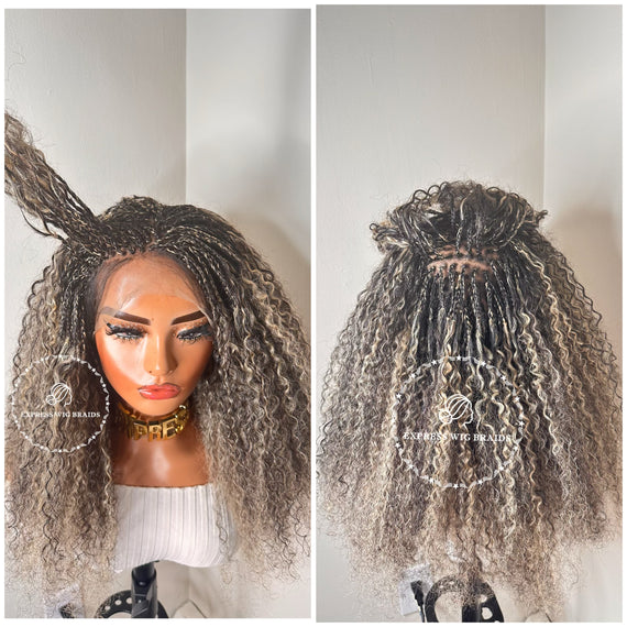 100% Human Hair Kinky Curly Micro Virgin Braid Wig - Miami Salt And Pepper