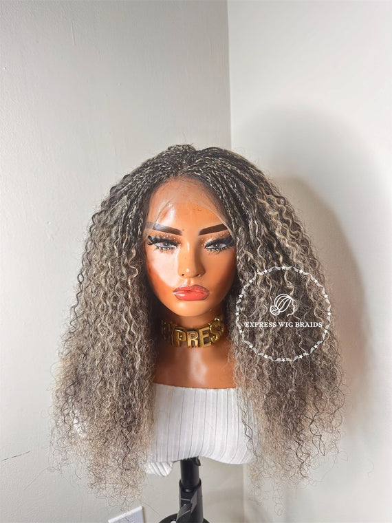 100% Human Hair Kinky Curly Micro Virgin Braid Wig - Miami Salt And Pepper