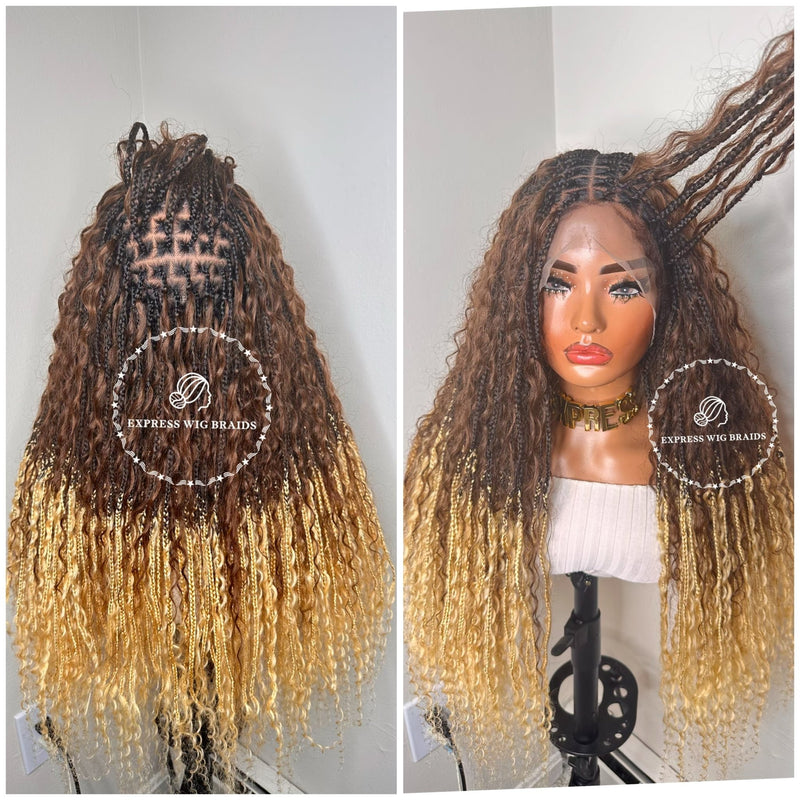 2 Tone Ombre Human Hair Bohemian Knotless Braids-Harley Boho 2 - Express Wig Braids