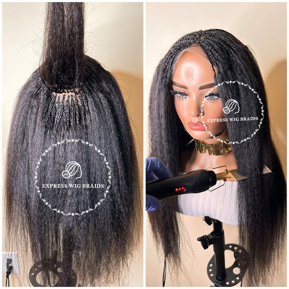 100% Human Hair Micro Kinky Straight Braid Wig - Kelly 1
