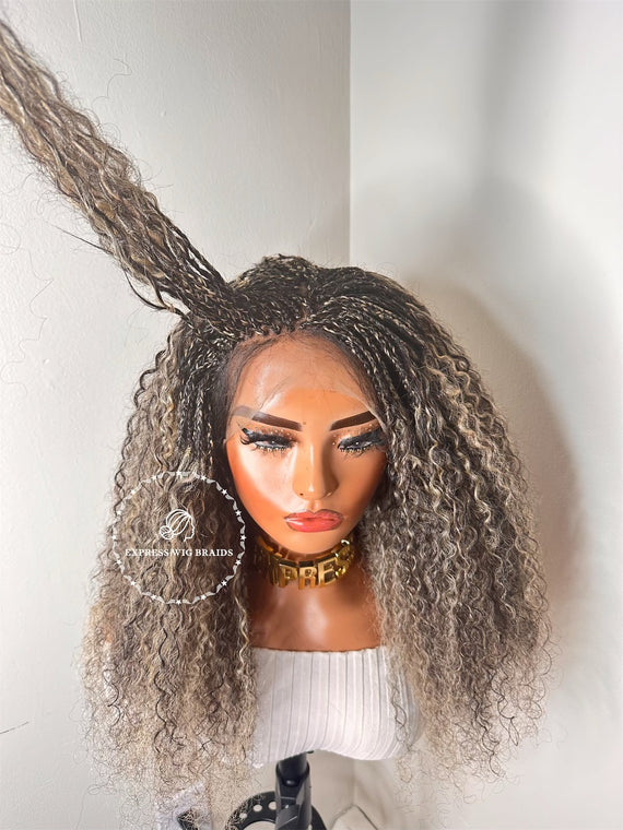 100% Human Hair Kinky Curly Micro Virgin Braid Wig - Miami Salt And Pepper