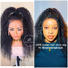 100% Human Hair Kinky Curly Micro Virgin Braid Wig Full Lace- Miami