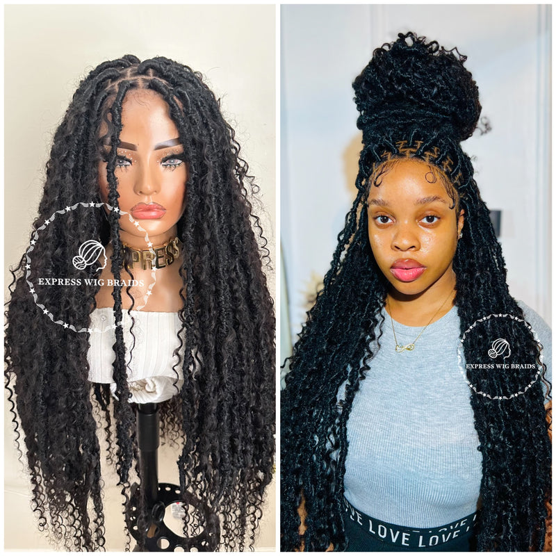 Human Hair Bohemian Butterfly Faux Locs Wig - Indiaa