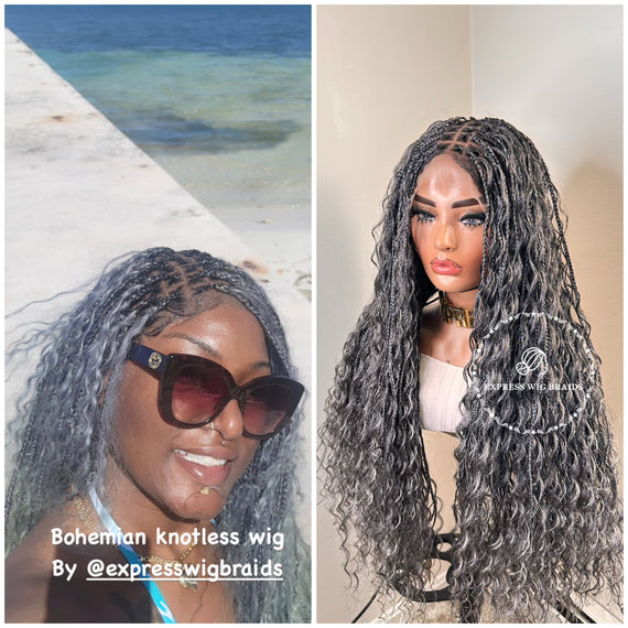 Salt and Pepper Bohemian Knotless Braid Wig-Beyoncé Sasha