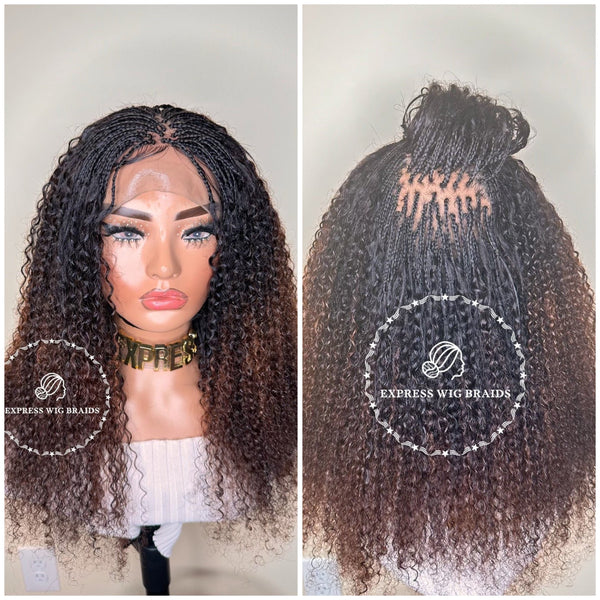 100% Human Hair Kinky Curly Micro Virgin Braid Wig - Miami 3