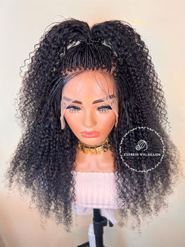  100% Human Hair Kinky Curly Micro Virgin Braid Wig Full Lace- Miami 1