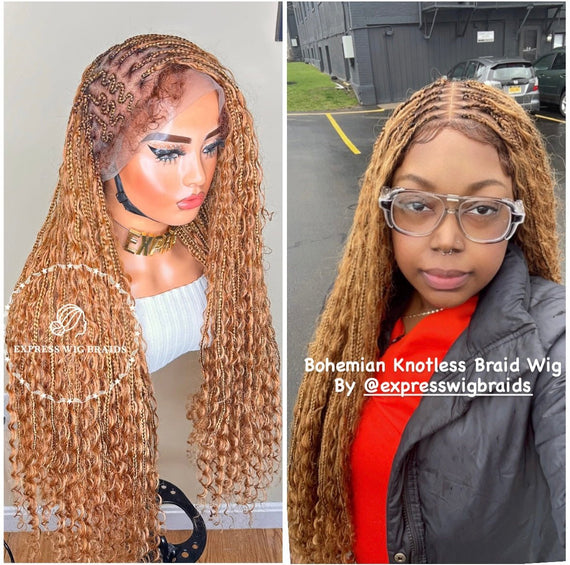 Bohemian Human Hair 4B/4C Curly Edges Knotless Braids Cornrow-Irene Boho - Express Wig Braids