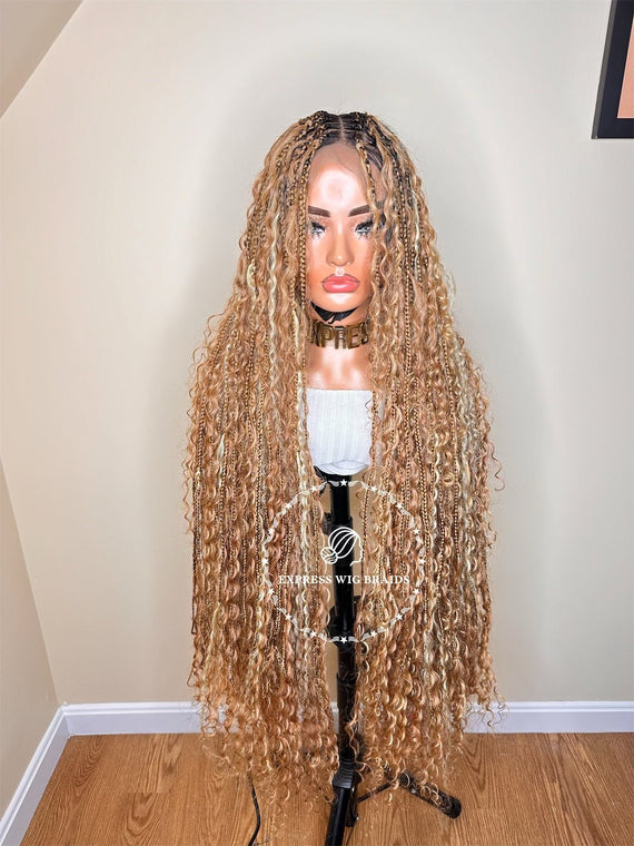 Boho Human Hair Blonde Bohemian Knotless Braids-Tina 2 - Express Wig Braids