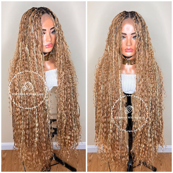 Boho Human Hair Blonde Bohemian Knotless Braids-Tina 2 - Express Wig Braids