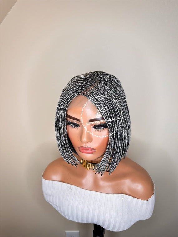 Micro Short Bob Braids - Zuri Salt and Pepper - Express Wig Braids