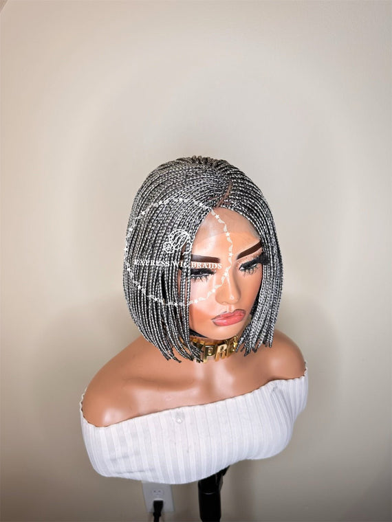 Micro Short Bob Braids - Zuri Salt and Pepper - Express Wig Braids