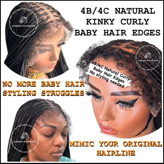 4B/4C HD Natural Kinky Curly Edges HD Full Lace Knotless Braids-Deja - Express Wig Braids