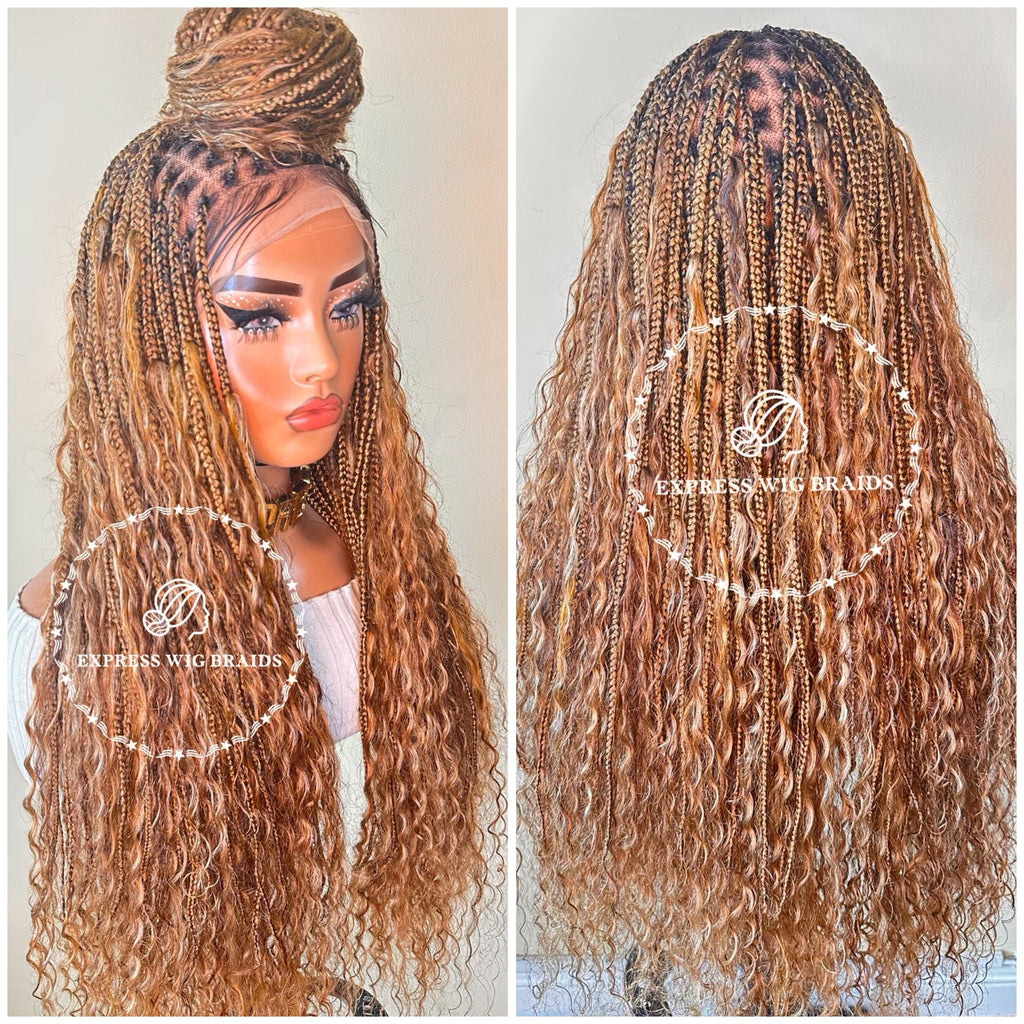 Boho Human Hair Honey Blonde Bohemian Knotless Braids-Tina - Express Wig Braids