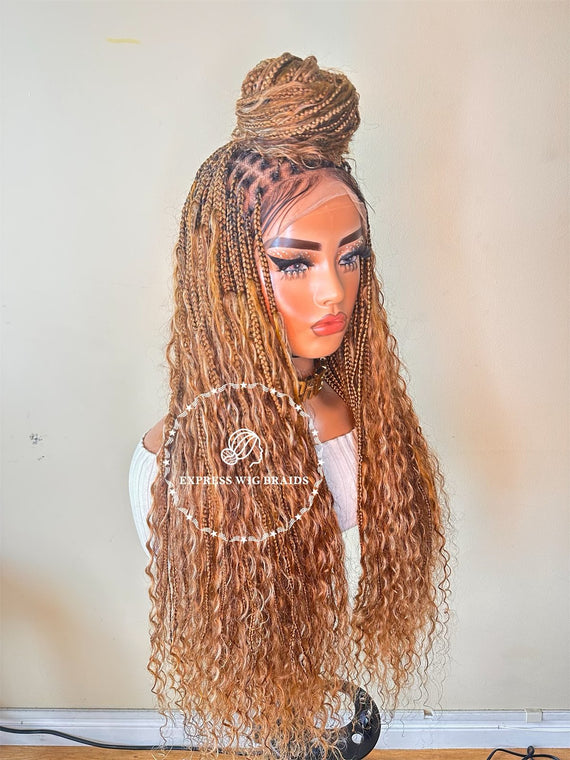 Boho Human Hair Honey Blonde Bohemian Knotless Braids-Tina - Express Wig Braids