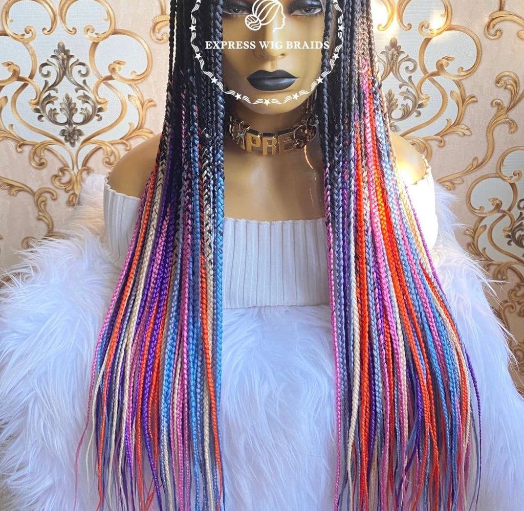 Color Ombré Black Up + (red/purple/blue/white/pink/gray)2 - Express Wig Braids