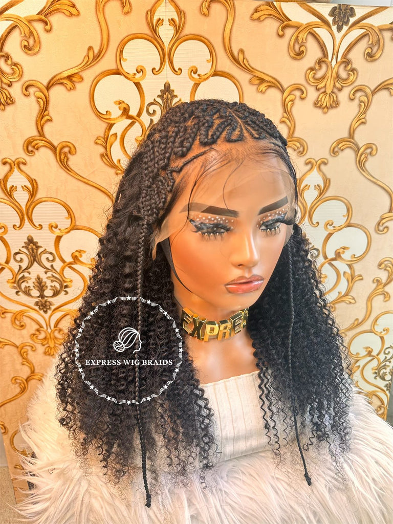 African American Human Hair Wigs | Braided Weave : Express Wig Braids 22-24inches / Black